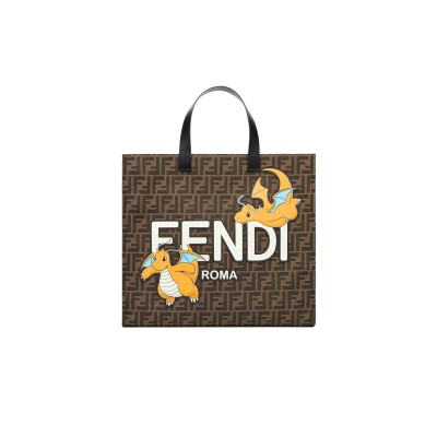 FENDI BROWN FF PRINT CANVAS BAG FROM THE FENDI X FRGMT X POKÉMON COLLABORATION 8BH357AR1XF1NPJ (41*35*19cm)